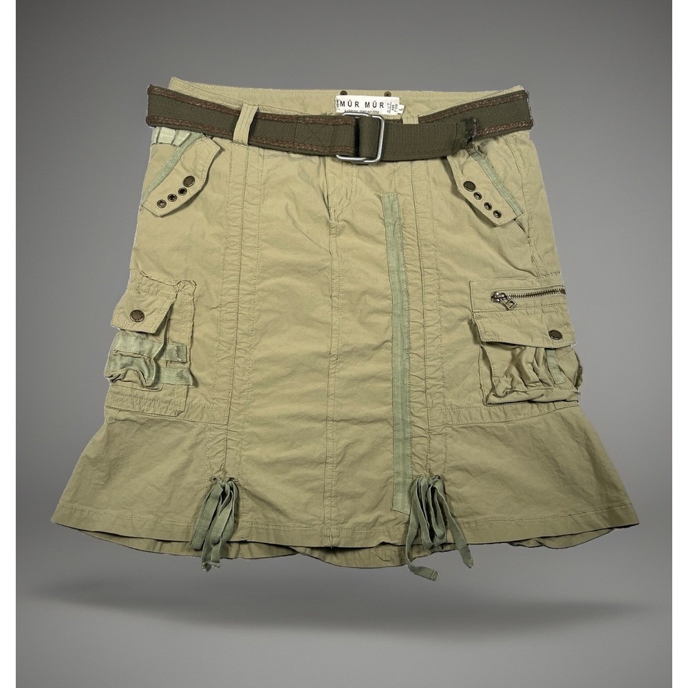 Mur Mur Women's Large Cargo Utility Skirt Belted Knee Length Grunge Y2K VTG